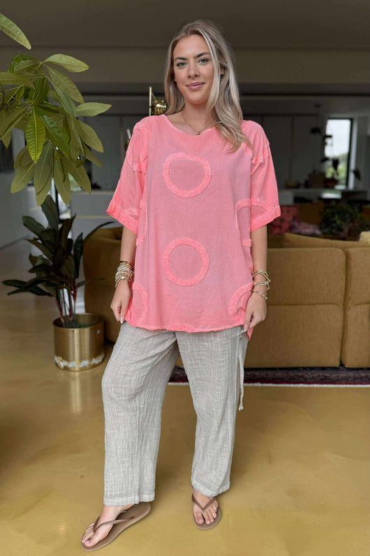 Made in Italy Sa Caleta Circle Short Boyfriend Top Washed Popsicle Pink /2 =